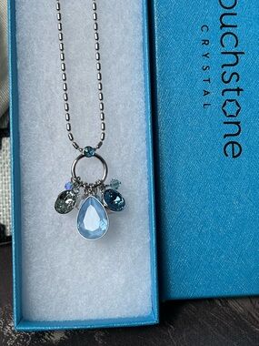 Swarovski Silver Necklace with Light Teardrop and Blue Accents Charmed Existence
